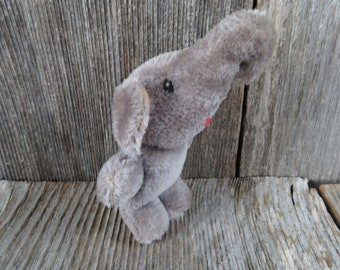 vintage Elephant Plush Pure Wool Standing Grey Glass Eyes Stuffed Animal Hard Stuffed Mini Gray