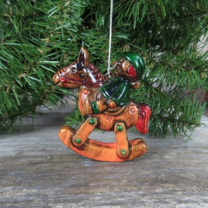 Vintage Riding Rocking Horse Ornament Plastic Toy Painted Christmas Made in Hong Kong