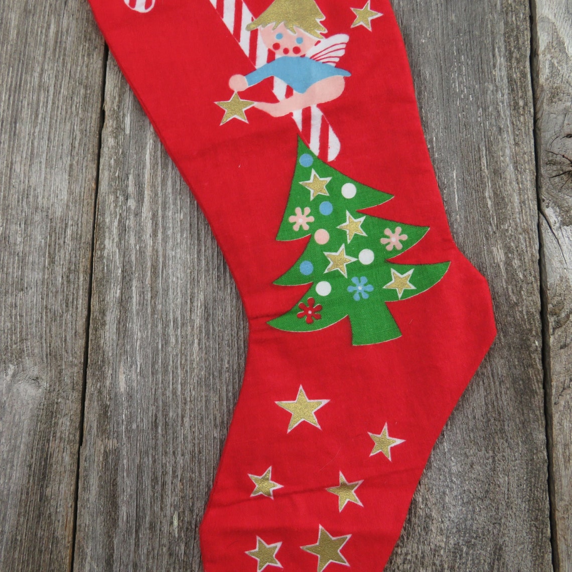 Vintage Angel Tree Stocking Merry Christmas Fabric Flannel | Etsy