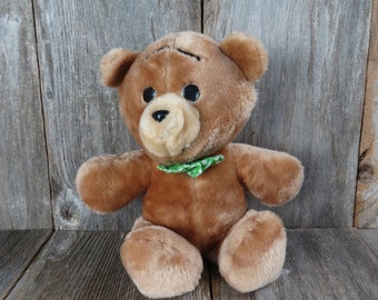 Vintage Teddy Bear Plush Green Bow Tie Stuffed Animal Fair Polka Dot