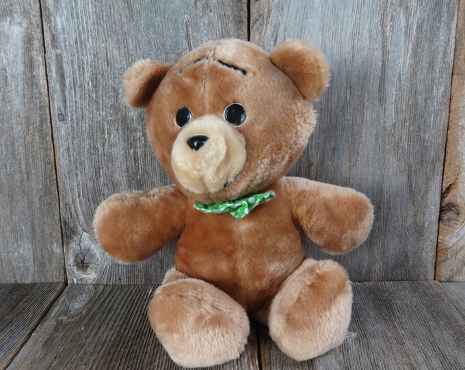 Vintage Teddy Bear Plush Green Bow Tie Stuffed Animal Fair Polka Dot - Etsy