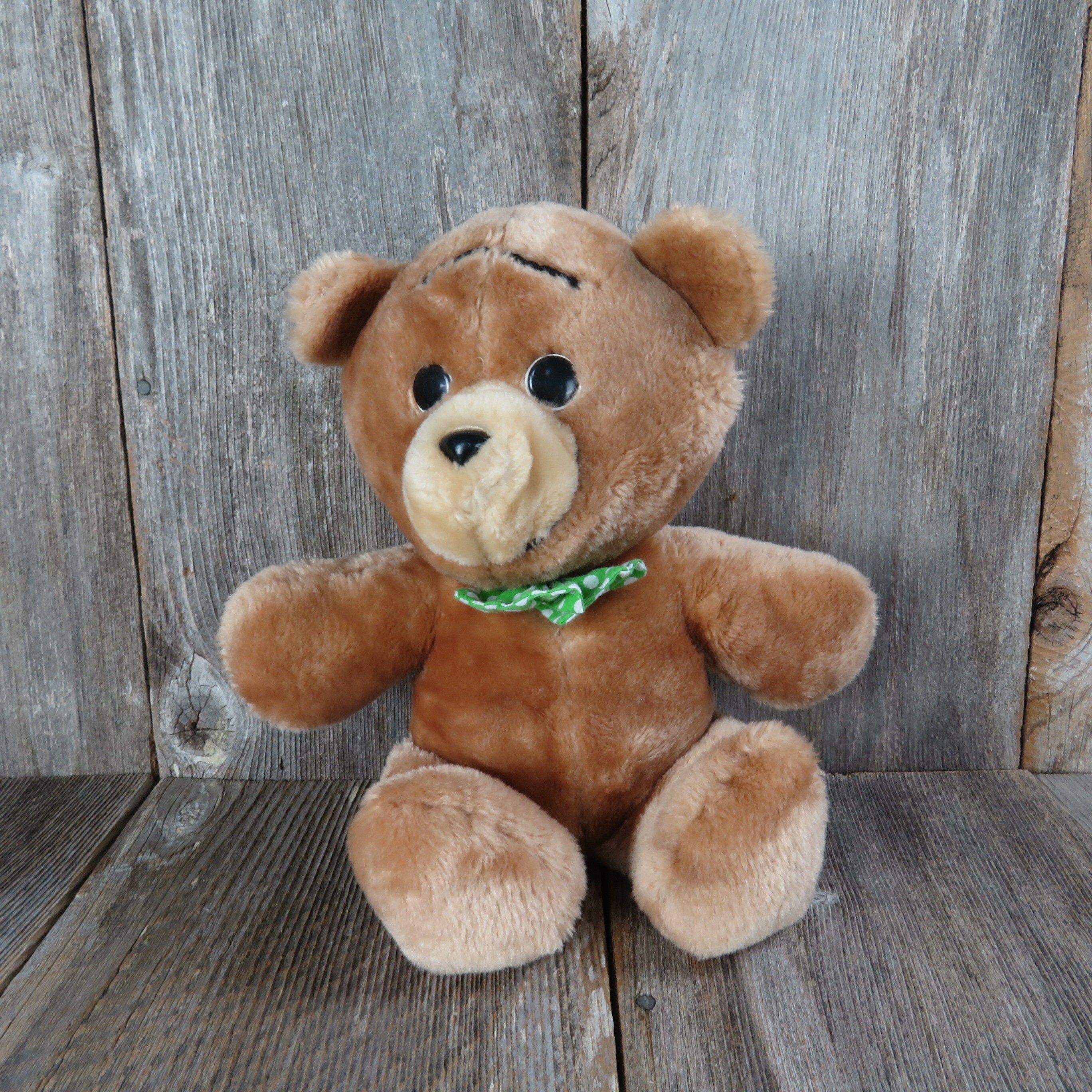 Vintage Teddy Bear Plush Green Bow Tie 
