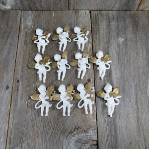 Vintage Angel Ornament Lot White Gold Music Plastic Cherub Instruments Flute Violin Lute Harp