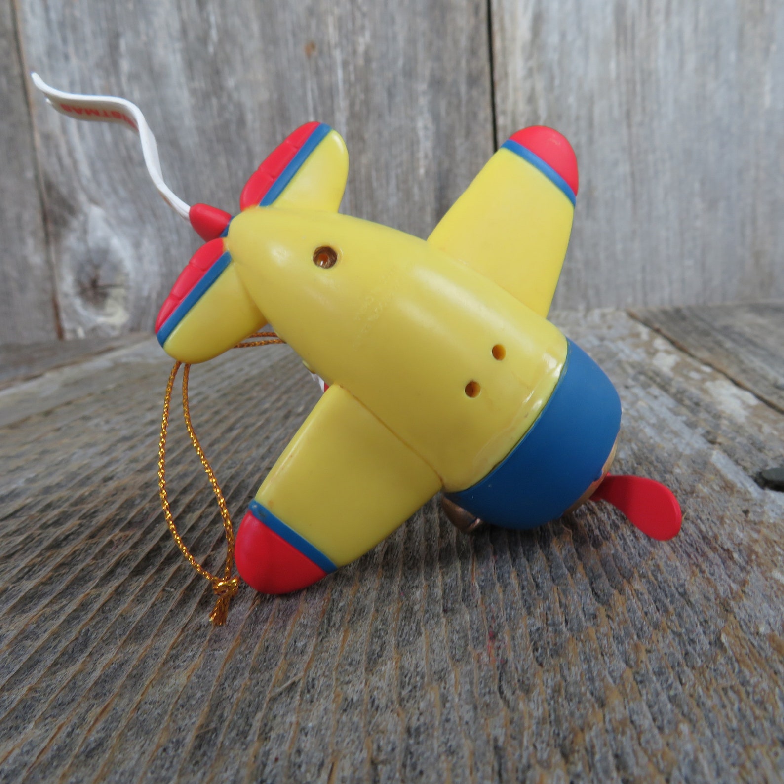 Vintage Santa Airplane Ornament Yellow Merry Christmas Etsy