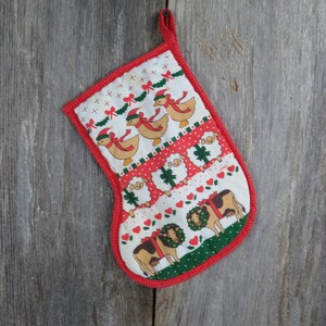 Vintage Stocking Shaped Potholder Christmas Farm Animals Cow Sheep Ducks Geese By B& D Pot Holder