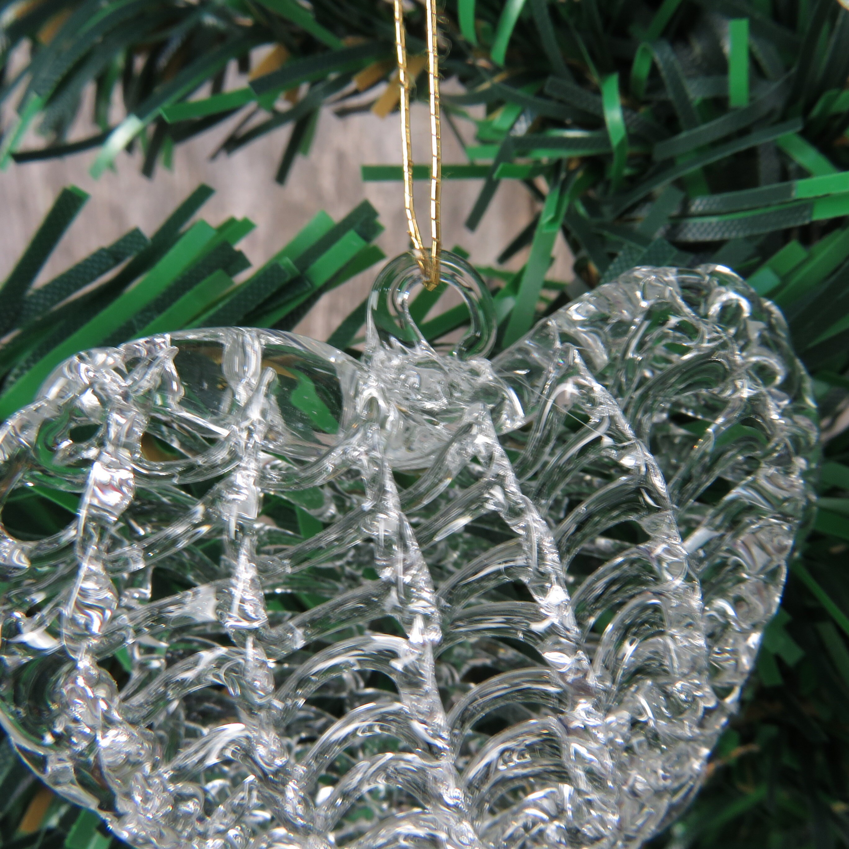 ヴィンテージ ハート スパン ガラス オーナメント クリア クリスタル