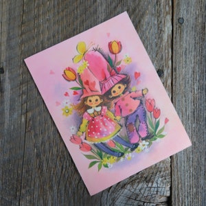 Vintage Tarjeta de Gracias Caprice Boy Girl Children Tulipanes Coronation Collection Saludo