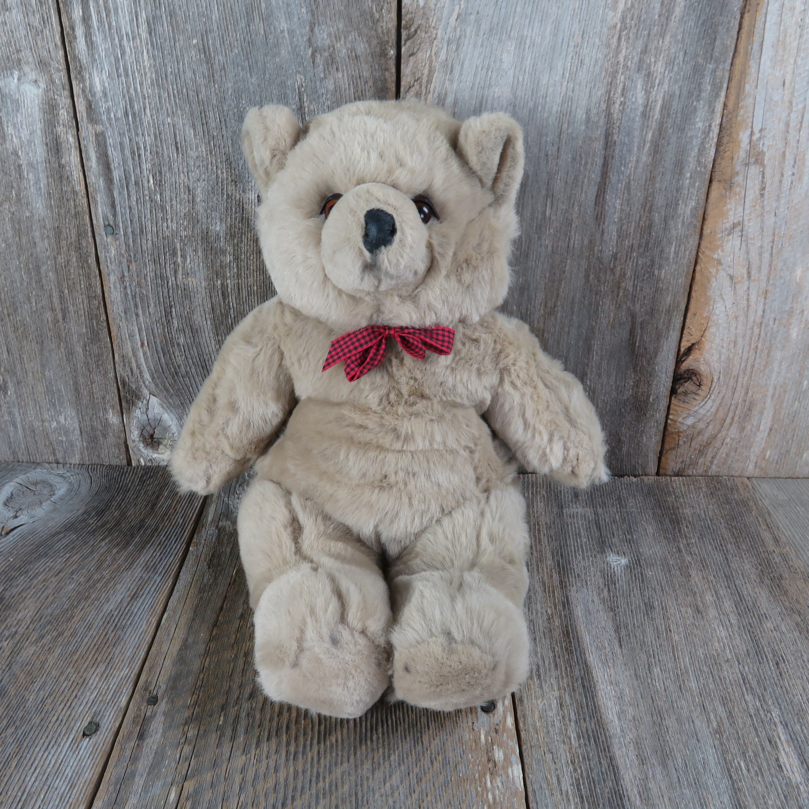 Vintage Large Teddy Bear Rubber Eyelids Sad Frowning Red and Black  