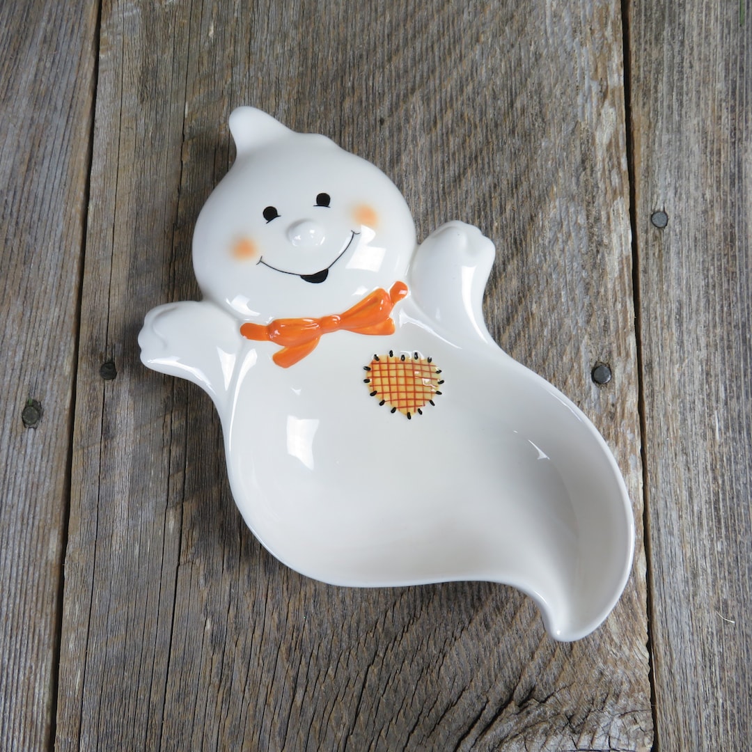 Ghost Candy Dish Halloween Heart Patch Ceramic Tray Hallmark Cute Decoration Etsy
