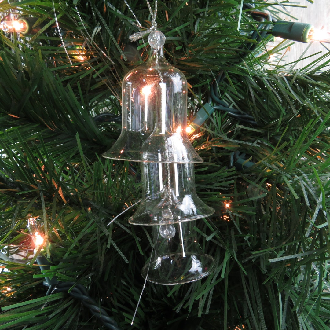 Vintage Glass Bell Ornament Graduated 3 Tier Silver Christmas Ornament