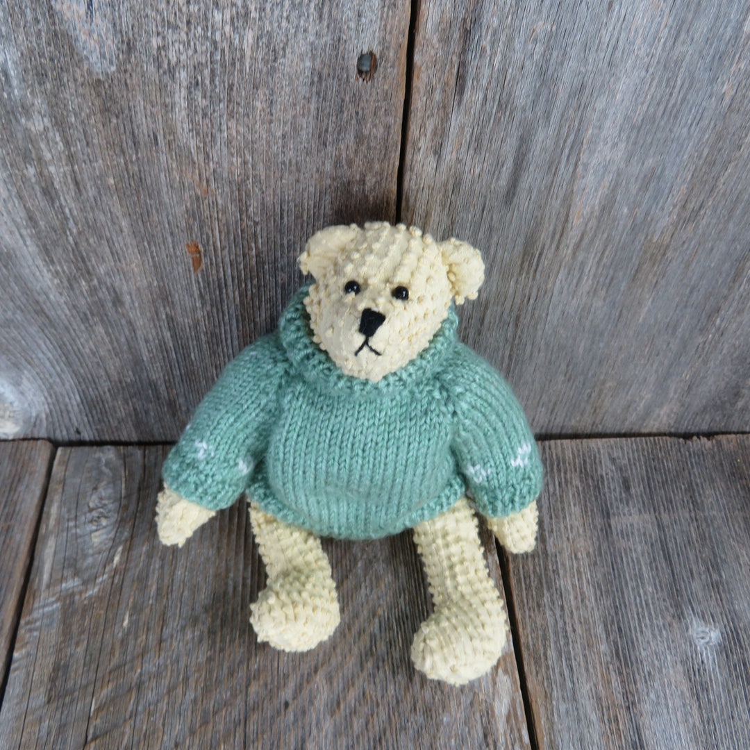 Vintage Teddy Bear Plush Jointed With Green Sweater Chenille Type ...