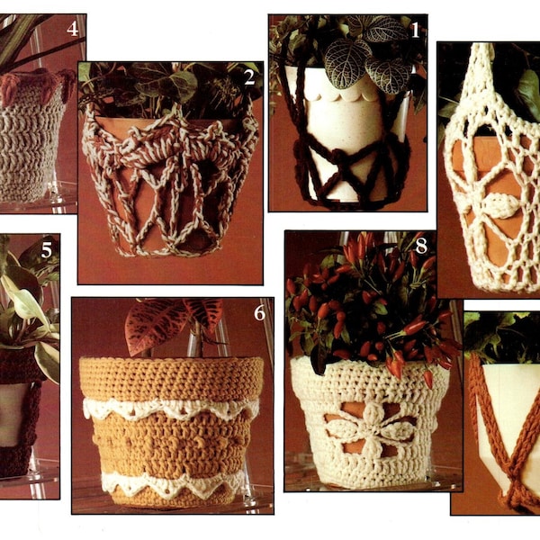 Vintage Crochet Plant Hanger Pattern 8 Styles Porte-plante d'intérieur Aiguille Artisanat DIY Modèle imprimable Télécharger PDF Instructions Décoration de la maison