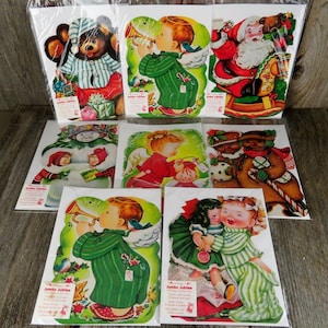 Vintage Weihnachtskarten Jumbo Jubiläum Galerie Grafik Ornament Set Engel Bär Weihnachtsmann Kinder Mädchen Puppe