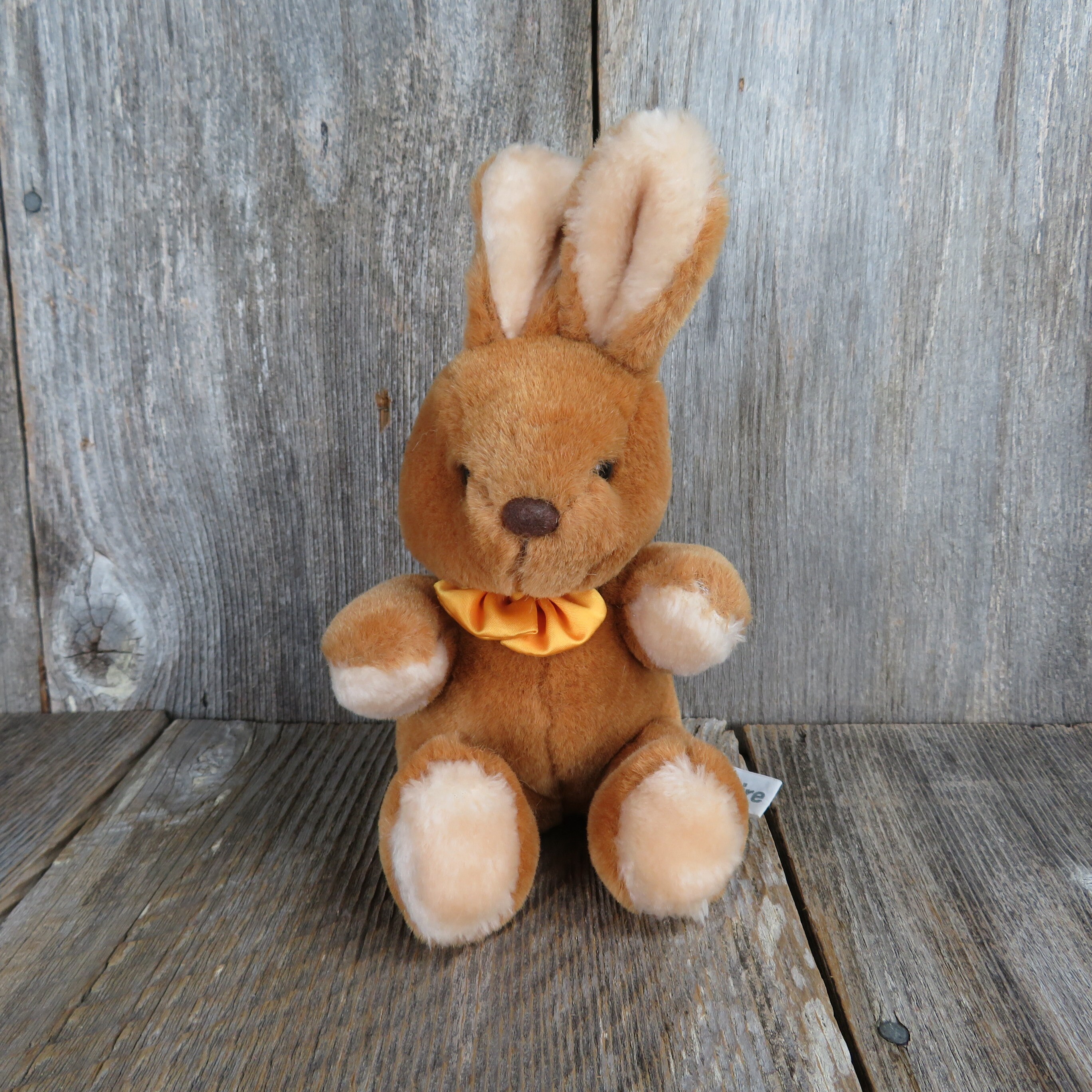 Vintage Rabbit Yellow Bow Plush Russ Debonaire Tan Brown Easter Bunny Stuffed Animal Korea