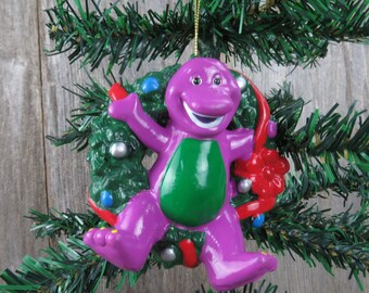Vintage Barney Dinosaurio Ornamento Púrpura Navidad Guirnaltura Carácter Rojo Verde