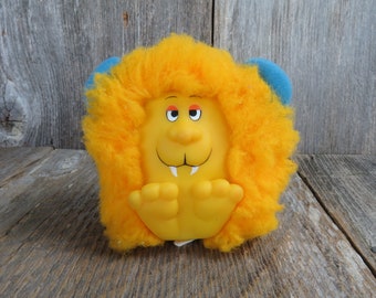 vintage Yellow Squeak Monster Peluche Caoutchouc Visage Jouet Animal Foire Lion Crocs Oreilles Bleues Shaker Créature Peluche