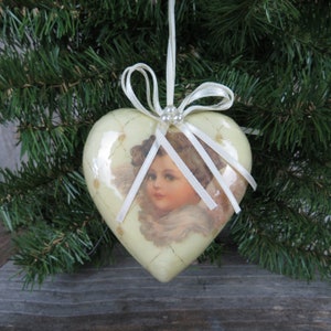 Vintage Angel Paper Mache Heart Ornament Christmas Cherub Pink White Taiwan