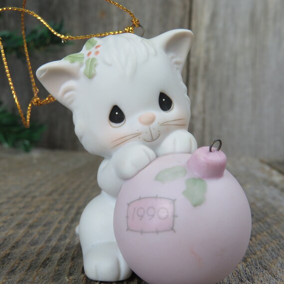 Vintage Cat Kitten Ornament Precious Moments Wishing You A Purr 