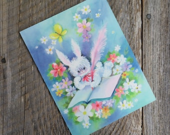 Vintage Bunny Rabbit Caprice Get Well Card Feel Better Sorry You Are Sick Flowers Blue Coronation Collection Saludo