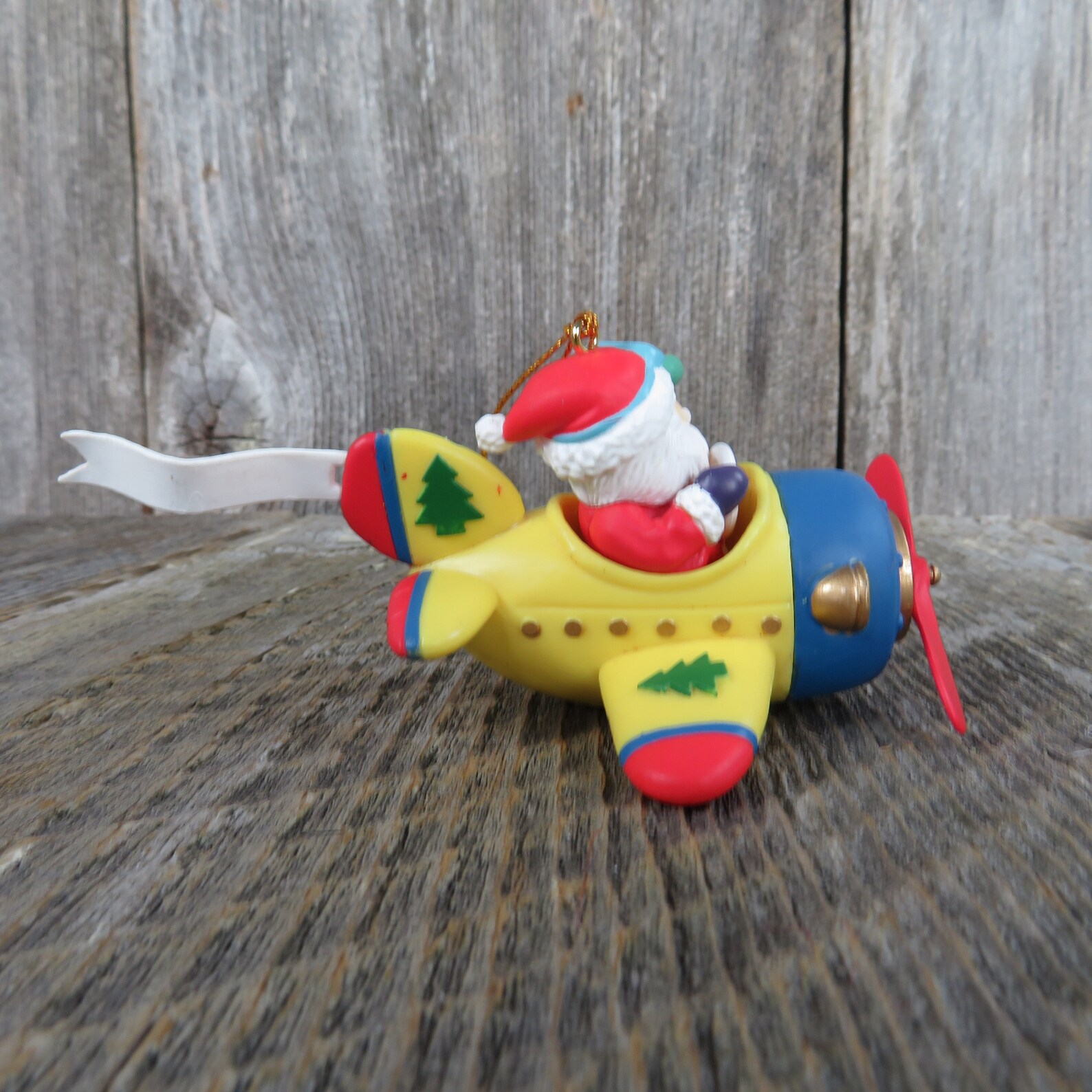 Vintage Santa Airplane Ornament Yellow Merry Christmas Etsy