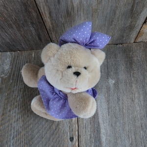 Vintage Teddy Bear Plush Loving Touch Girl Purple Puffy Bow Anco 1994 Polka Dot Dress Smile