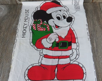 Vintage Mickey Mouse Fabric Panel Ameritex Walt Disney Cut Sew Christmas Santa Claus Pillow Doll