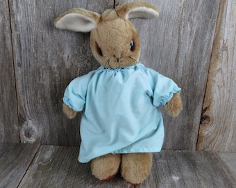 Vintage bunny felpa Eden Rabbit Peter Standing Blue Dress Night Shirt Easter Stuffed Animal USA