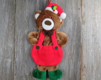 Vintage Teddy Bear Christmas Stocking Plush Bib Overalls Rennoc Stuffed 1985