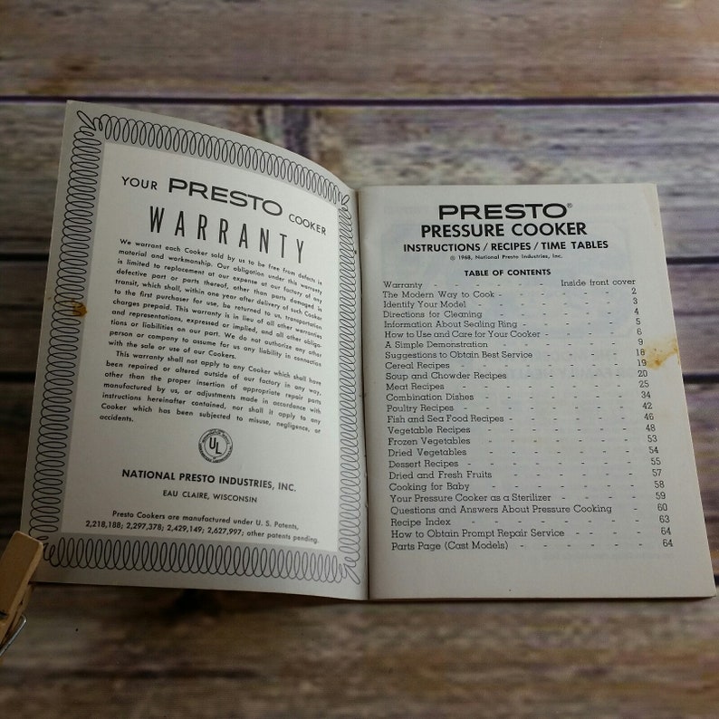 Vintage Cookbook Presto Pressure Cooker Instructions Recipes Etsy