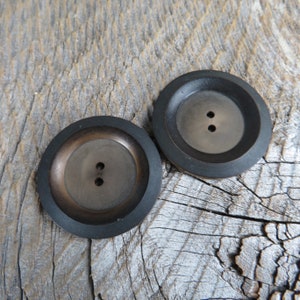 Vintage Extra Large Plastic Buttons Wood Tones Brown Bronze Two Holes Set of Two