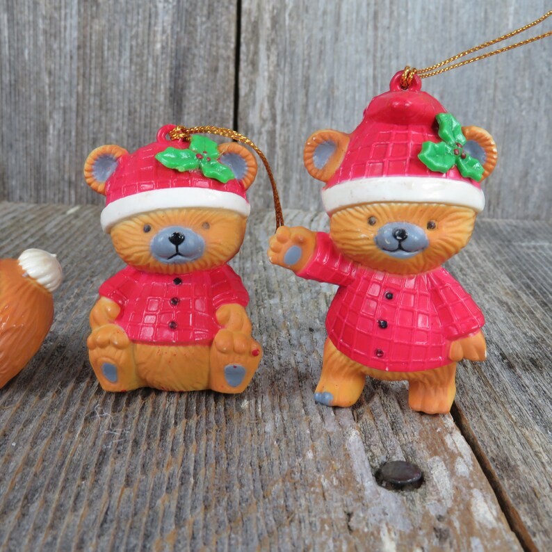 Vintage Teddy Bear Ornament Set Plastic Christmas Red Suit Etsy