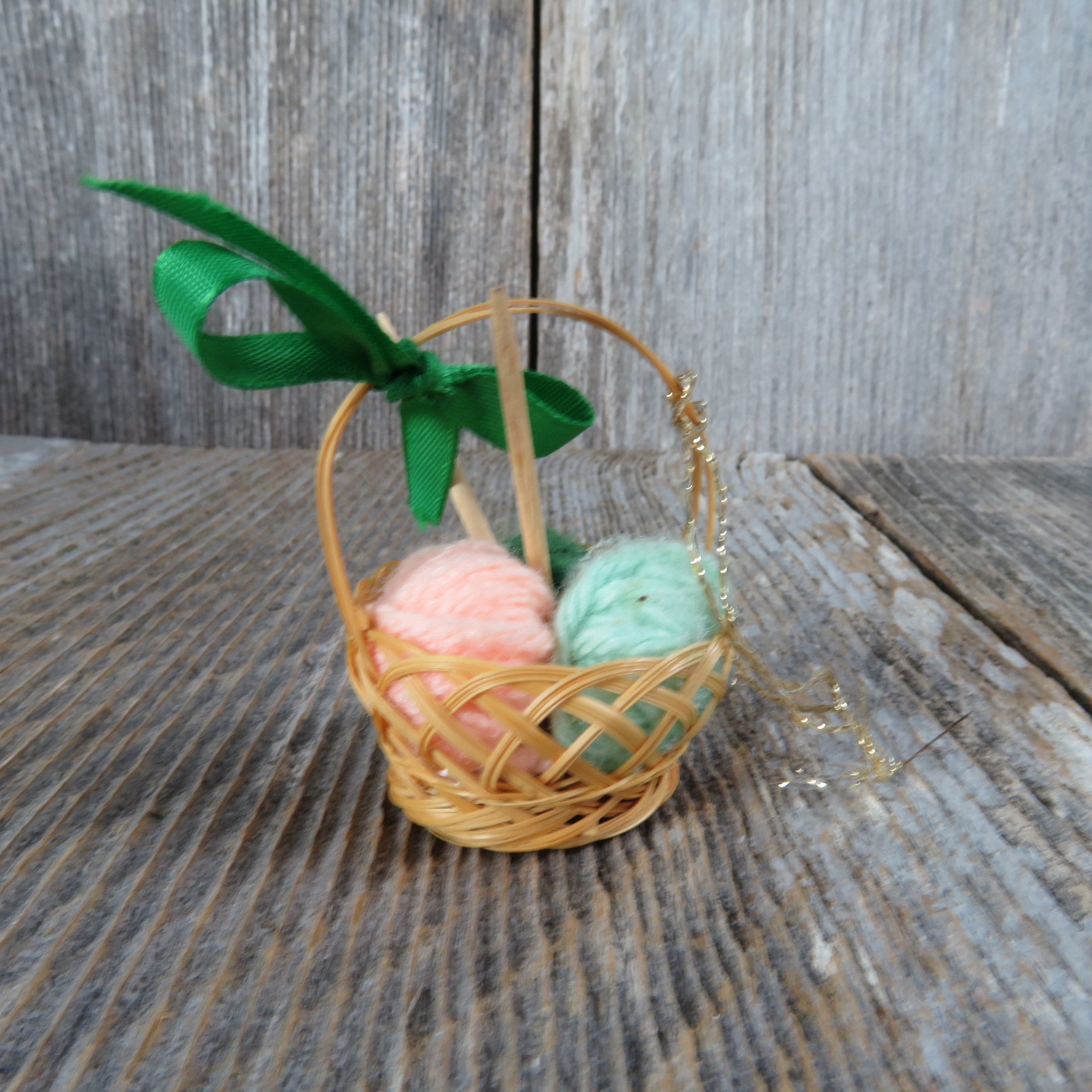 Knitting Basket Ornament Balls of Yarn Wicker Basket Christmas Etsy UK