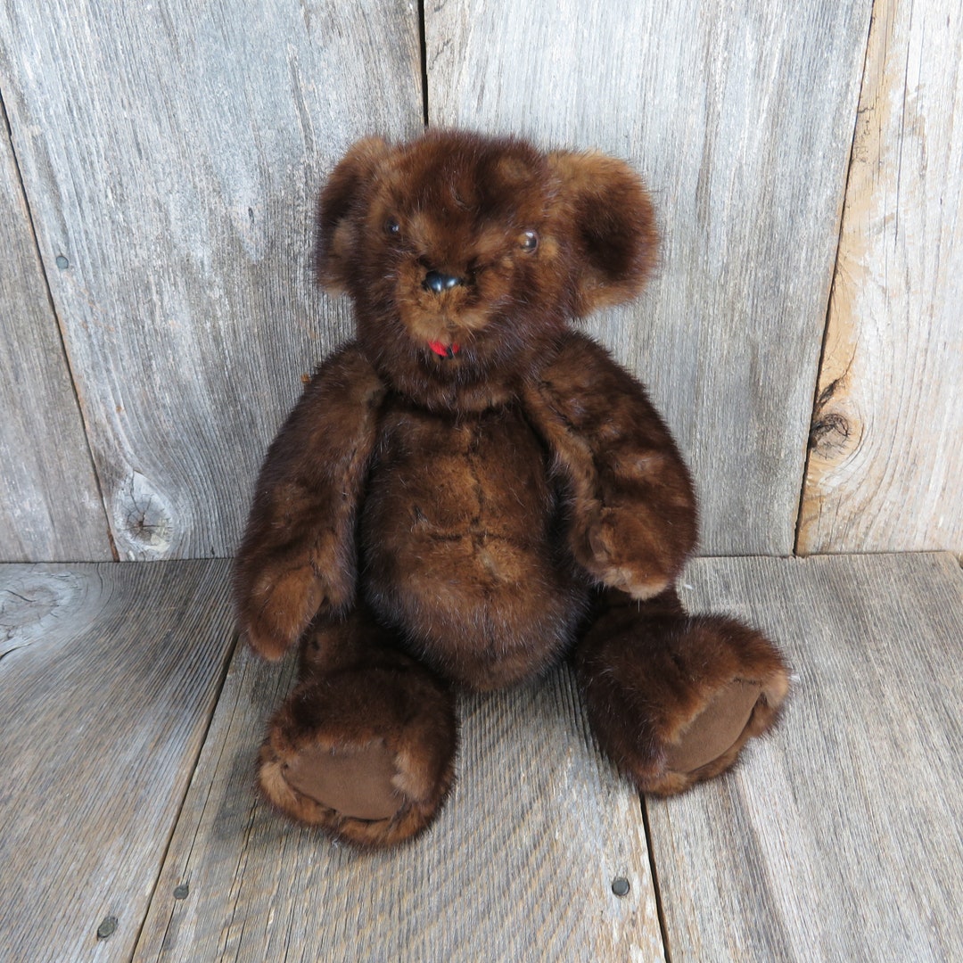 Vintage Jointed Teddy Bear Plush Real Fur Stuffed Animal Brown Hair ...