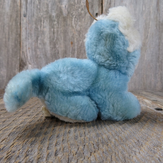 Ancienne Peluche Chat Vintage Bleu Et Rose - Visage En Plastique - Très Bon état