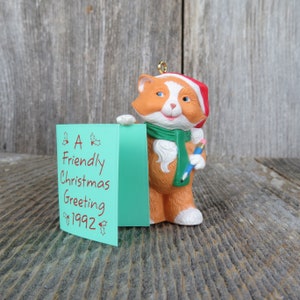 Vintage Cat with Card Ornament Hallmark Friendly Greeting Kitten Kitty Christmas 1992