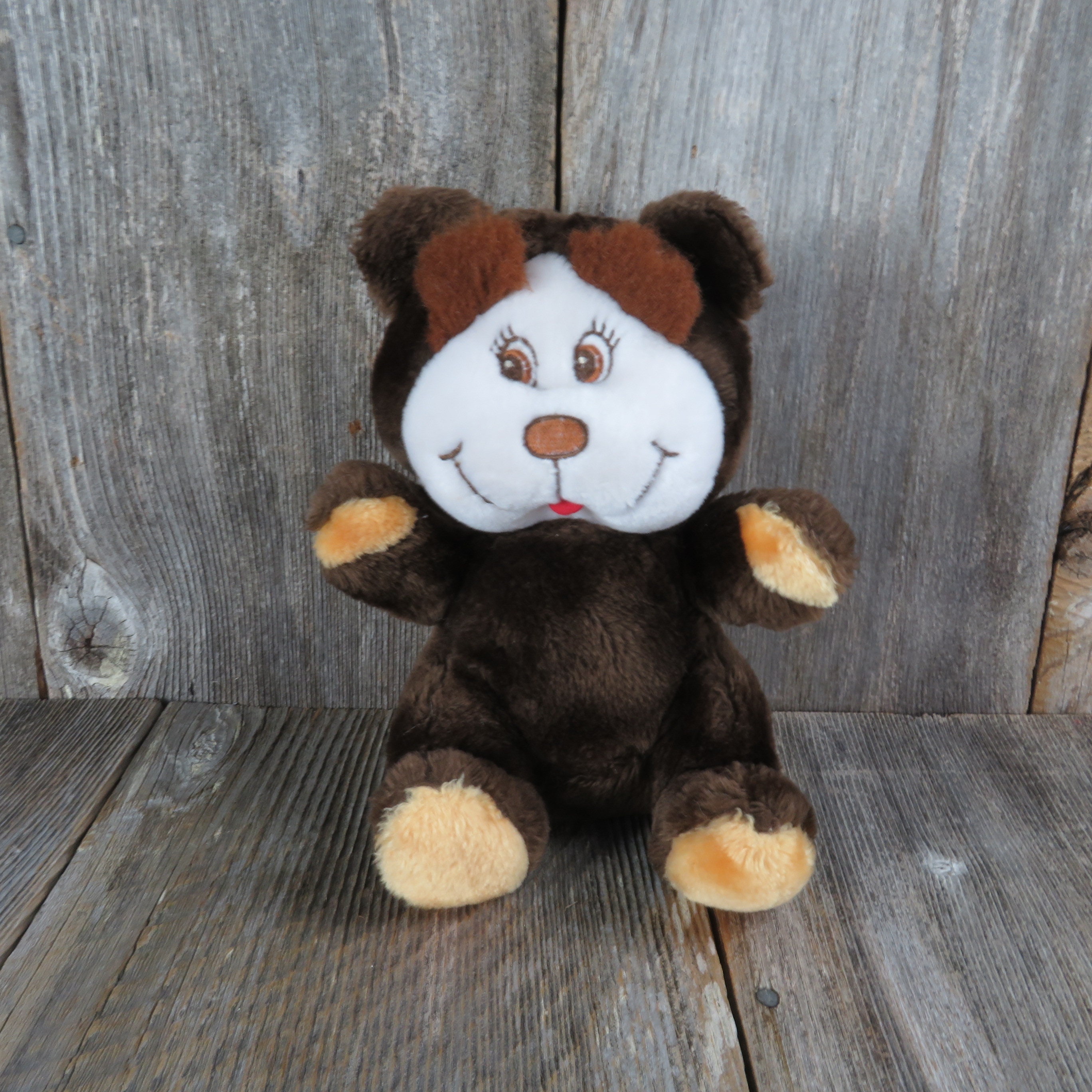 Vintage Brown Teddy Bear Plush White Stitched Face Eyebrows ...