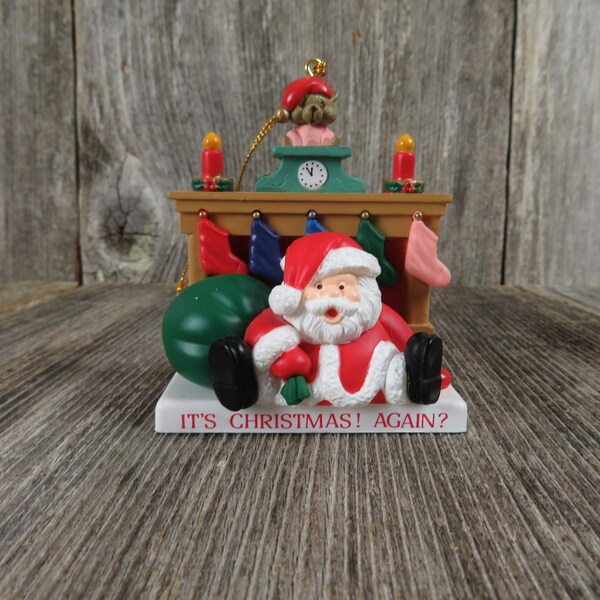 Vintage Santa Fireplace Ornament It's Christmas Time Mouse Clock Hearth 1995 Holiday Home Decor Christmas Decor