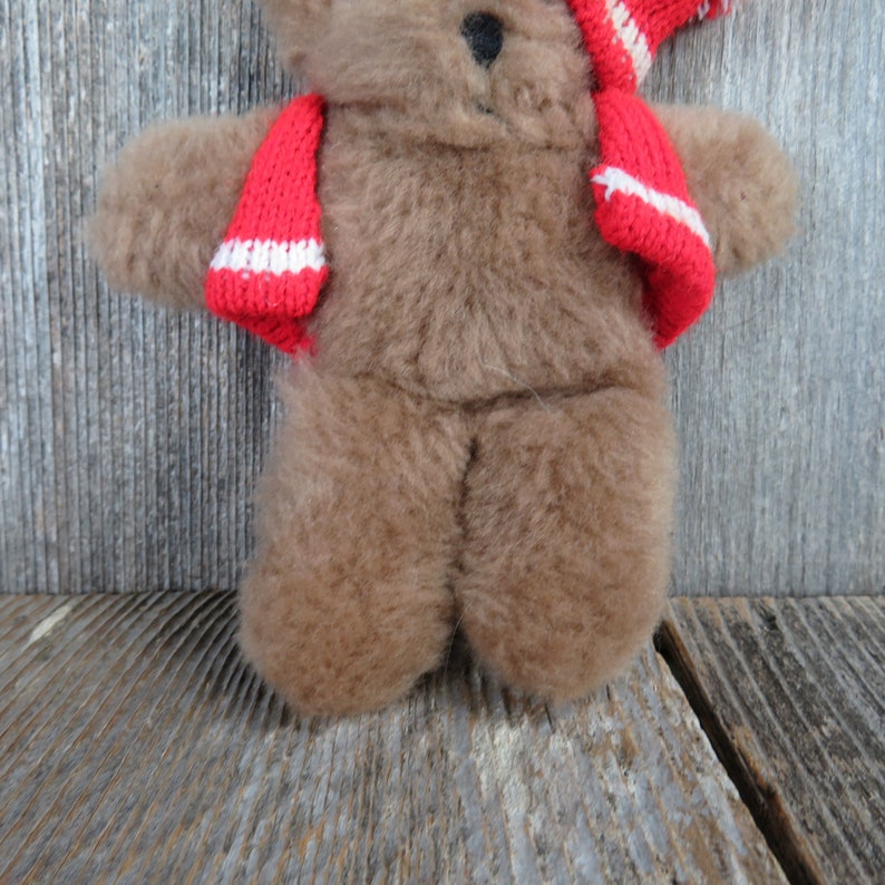Vintage Mini Teddy Bear Plush Knit Hat Sweater Vest Red Brown Stuffed ...