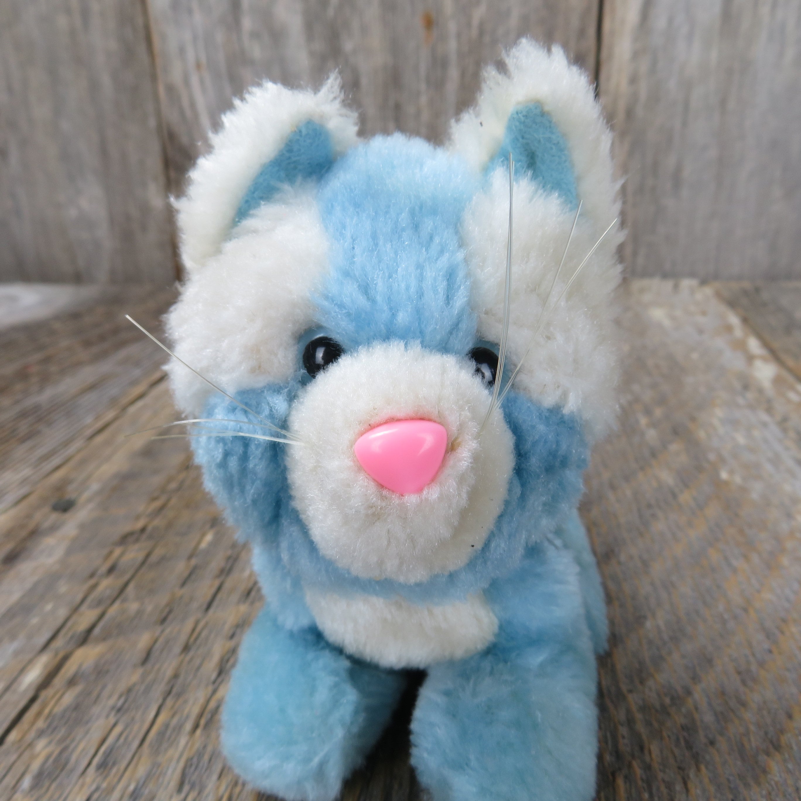 Blue White Cat Plush Hard Pink Nose Stuffed Animal Ace Novelty