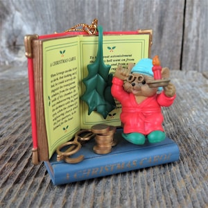 Vintage Mouse Reading Book Ornament Christmas Carol Glasses Dickens Westmar Book Lovers 1996