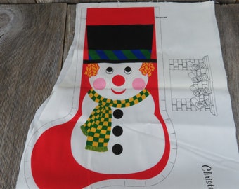 Vintage Snowman Stocking Fabric Panel Christmas Cut and Sew Screen Print Cranston VIP Cloth