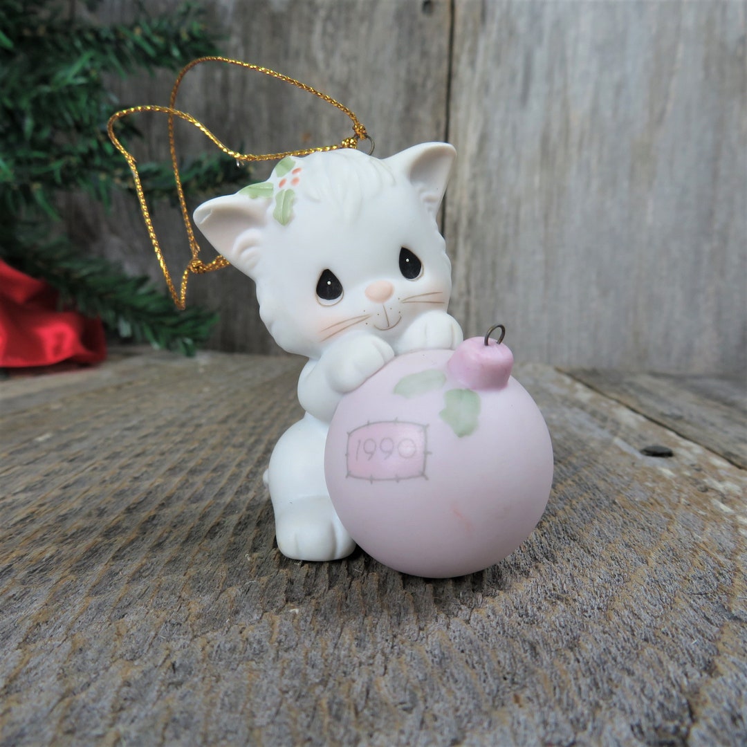 Vintage Cat Kitten Ornament Precious Moments Wishing You A Purr