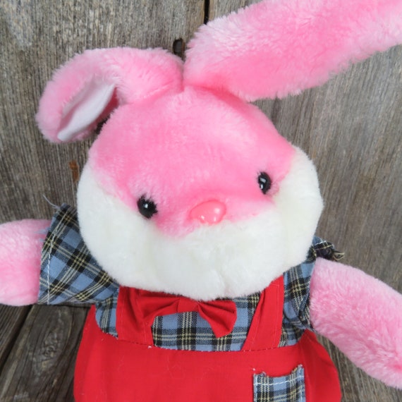 Vintage Pink Bunny Plush Easter Rabbit Bib Overalls Stuffed