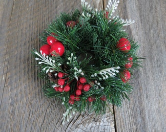 Vintage Candle Wreath Garland Red Berries Greenery Christmas Plastic  Fir Pine Cone Centerpiece