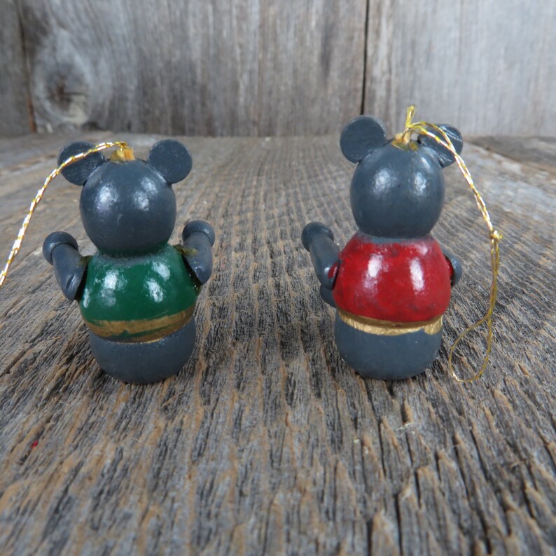 Vintage Teddy Bear Wooden Ornament Set Red Green Vest Grey Etsy