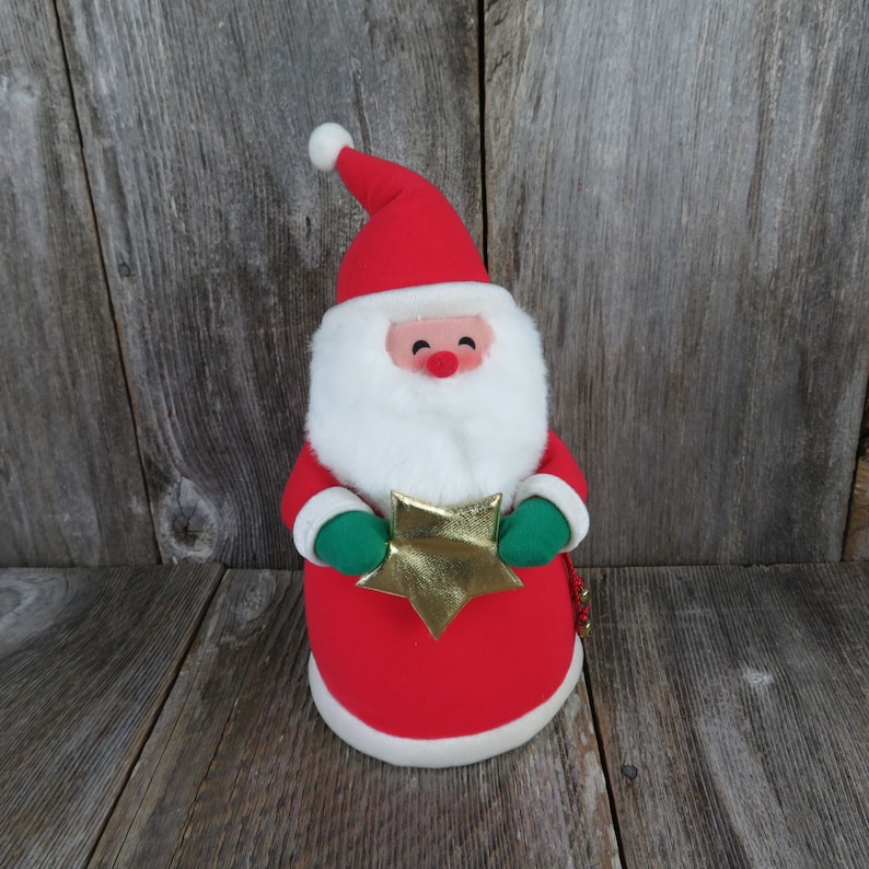 Vintage Santa Claus Christmas Tree Topper Plush Stuffed Hallmark Soft 1990s shops Red Bells