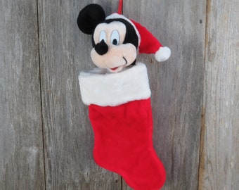 Vintage Mickey Mouse Christmas Stocking Plush Santa Hat Disney