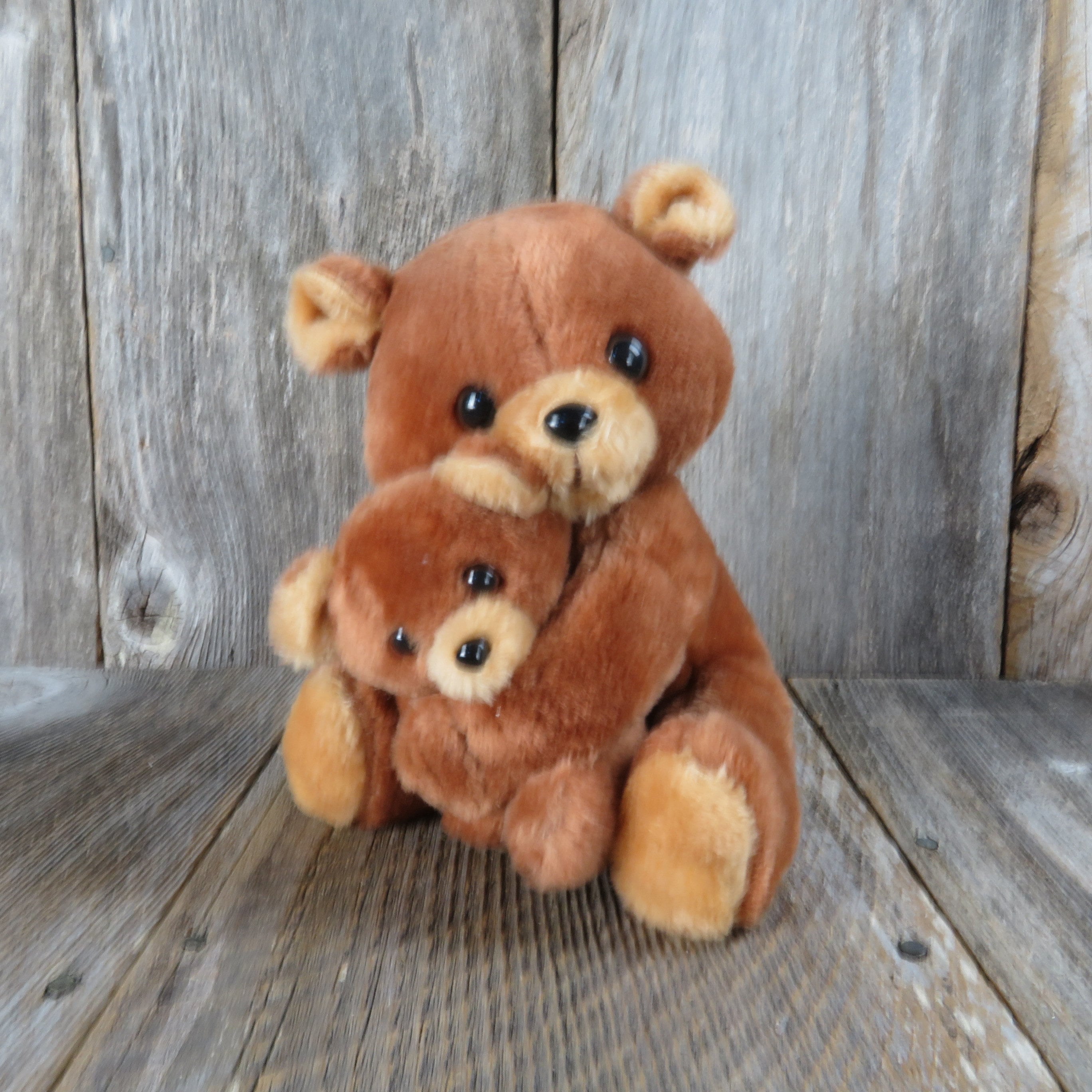 Vintage Mama Teddy Bear Plush Baby Cub Stuffed Animal Russ Hugging 
