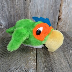 Vintage Parrot Plush Musical Conure Bird Dakin Rattle Chime Stuffed Animal Green White