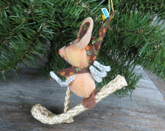 ヴィンテージ フロック加工 スキーの上のネズミ 飾り キャラコ帽子